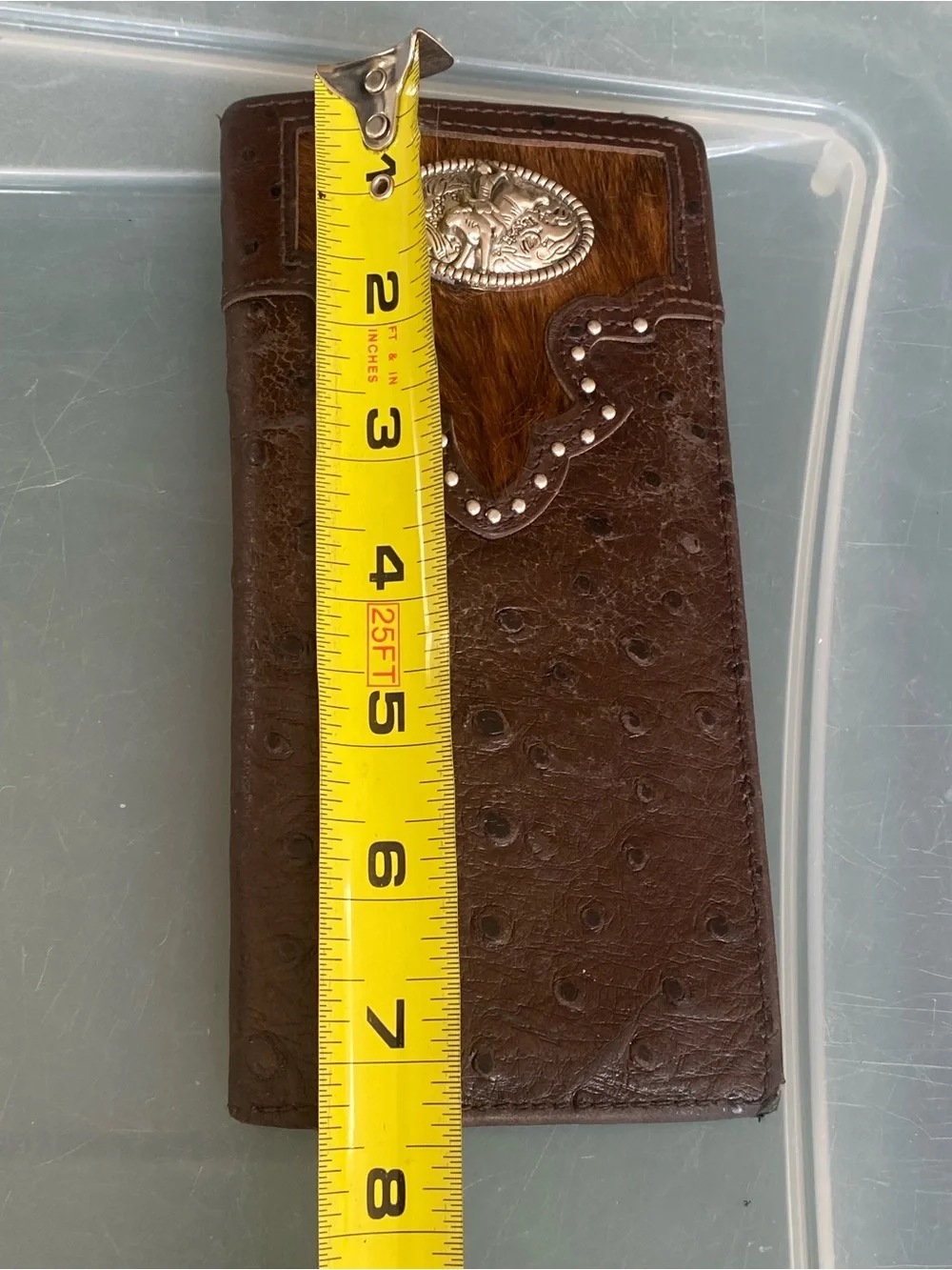 TOP NOTCH HORSE HAIR MEN'S QUILL OSTRICH PRINT BROWN WALLET